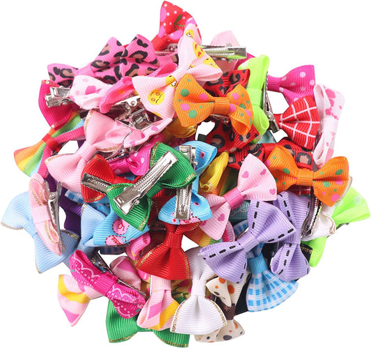 60 pcs, 30 pairs cute pet hair bows, Multi-colored