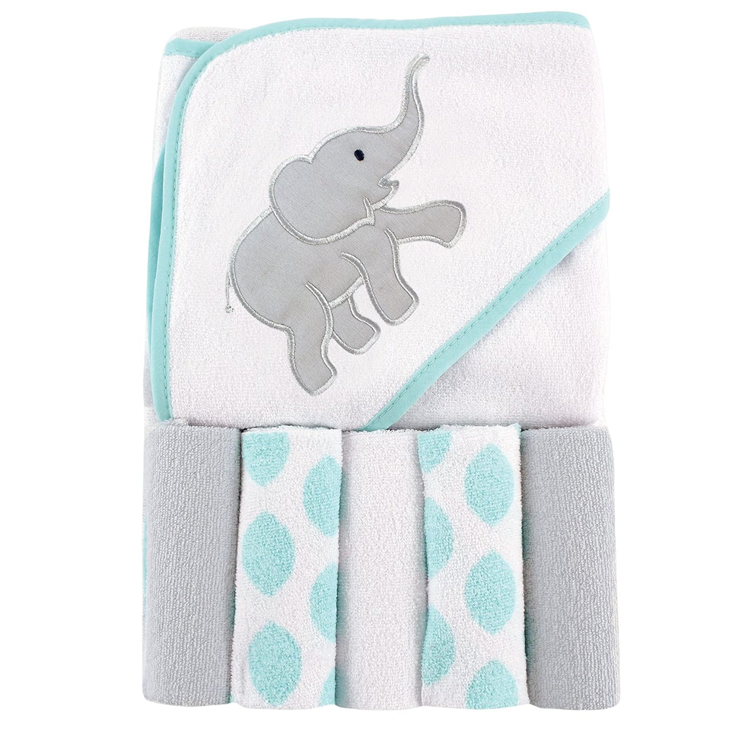 Unisex Baby Hooded Towel - 5 Mini Towels (Elephant Ikat)