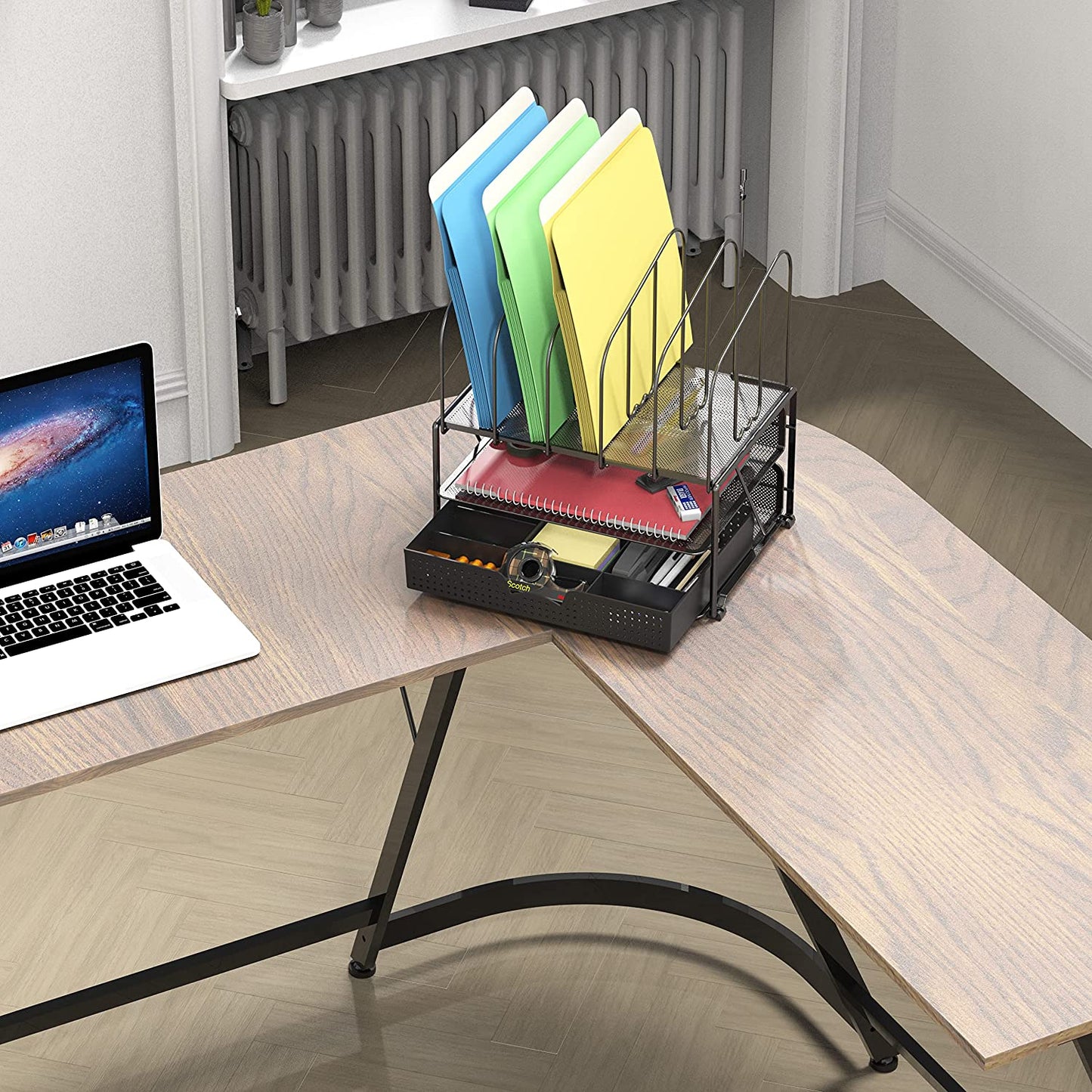 Mesh Desk Organizer with 5 Vertical Sections, (Color: Black)