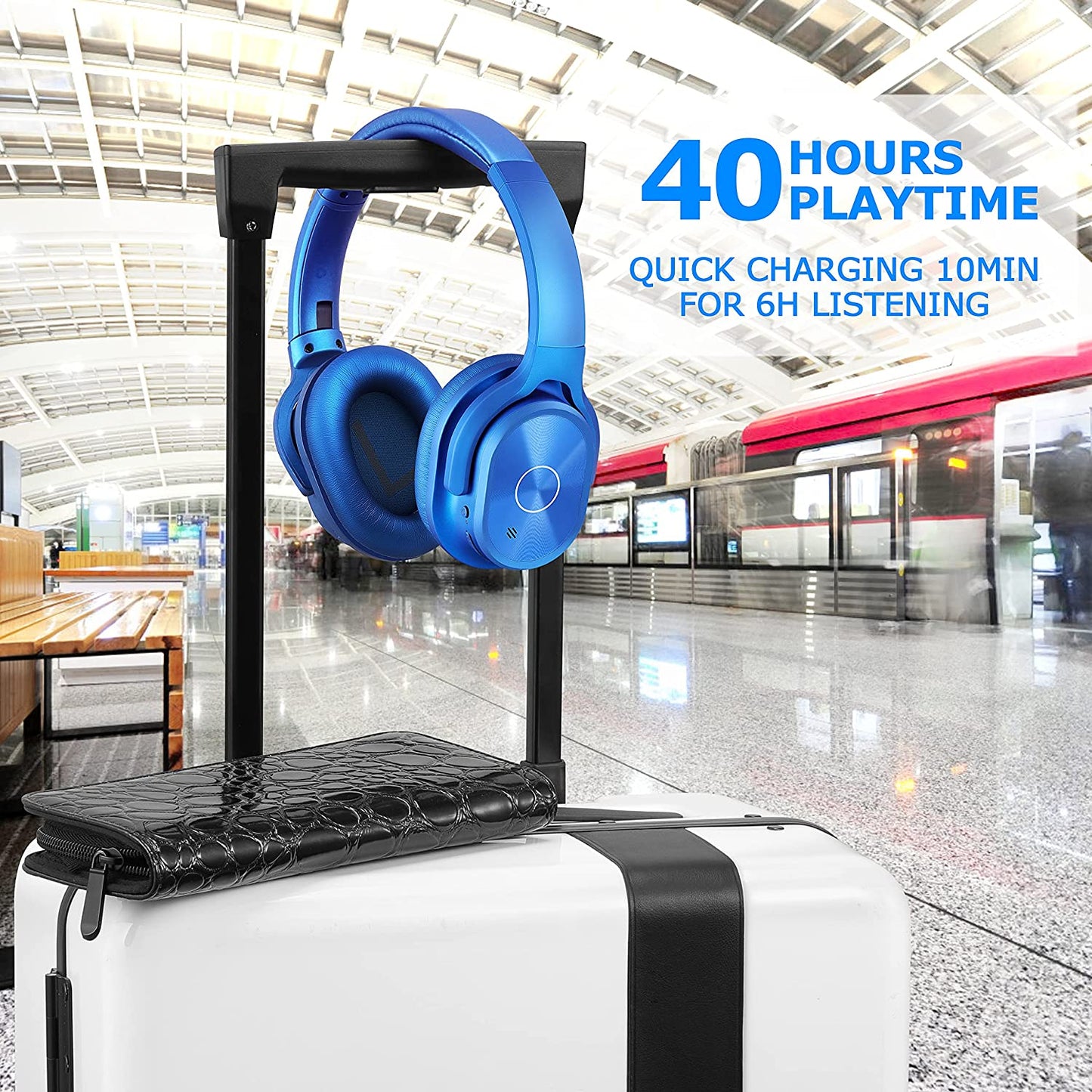 Active Noise Canceling Headphones, 40 Hours Playtime (Blue)