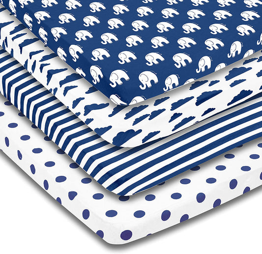 4-Pack Super Soft Knit Cotton Sheets (24 x 38 x 5) White, Blue