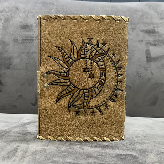 240-Page Embossed Sun and Moon Vintage Journal, (Brown)