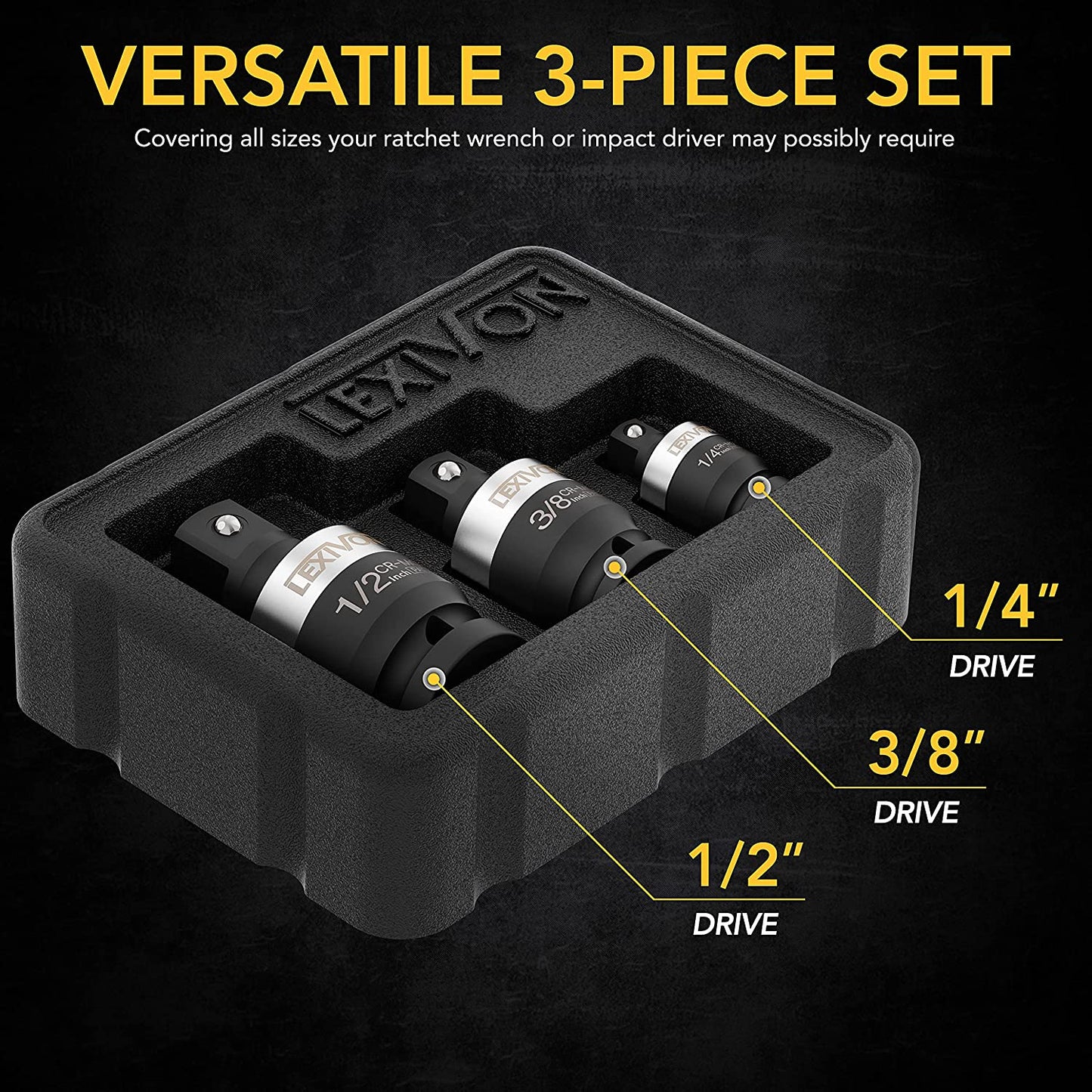 1/2", 3/8" and 1/4" 3-Piece Rotary Socket Set