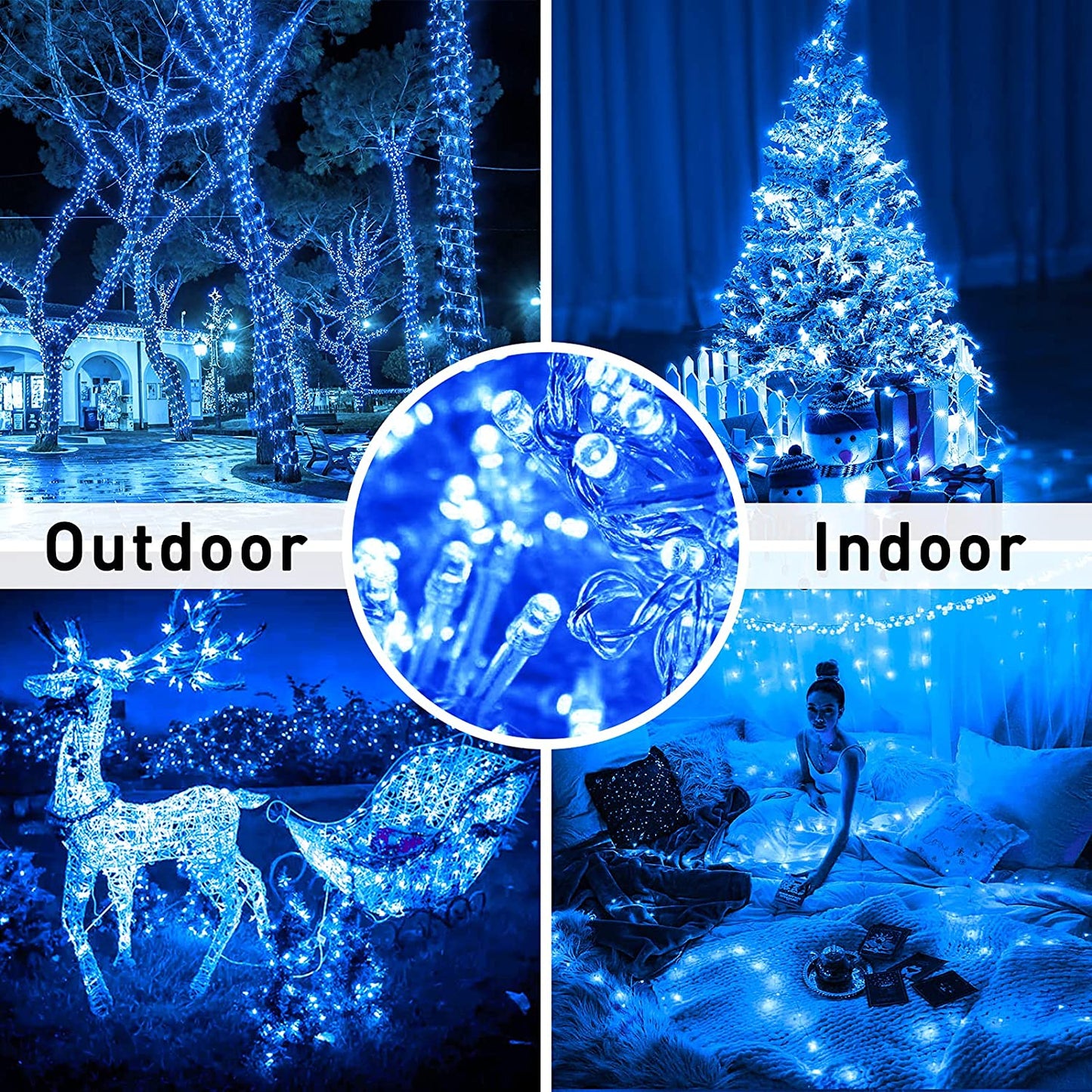 Indoor and outdoor blue Christmas string lights