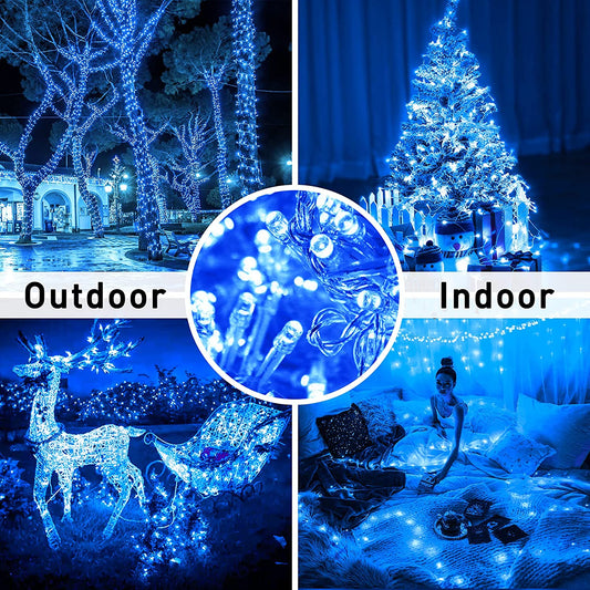 Indoor and outdoor blue Christmas string lights