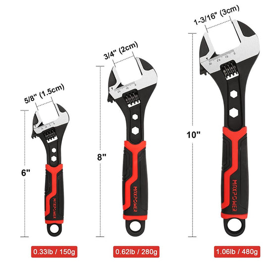 Adjustable Wrench, Forged Steel, 6-8-10 Inch, (Red/Black)