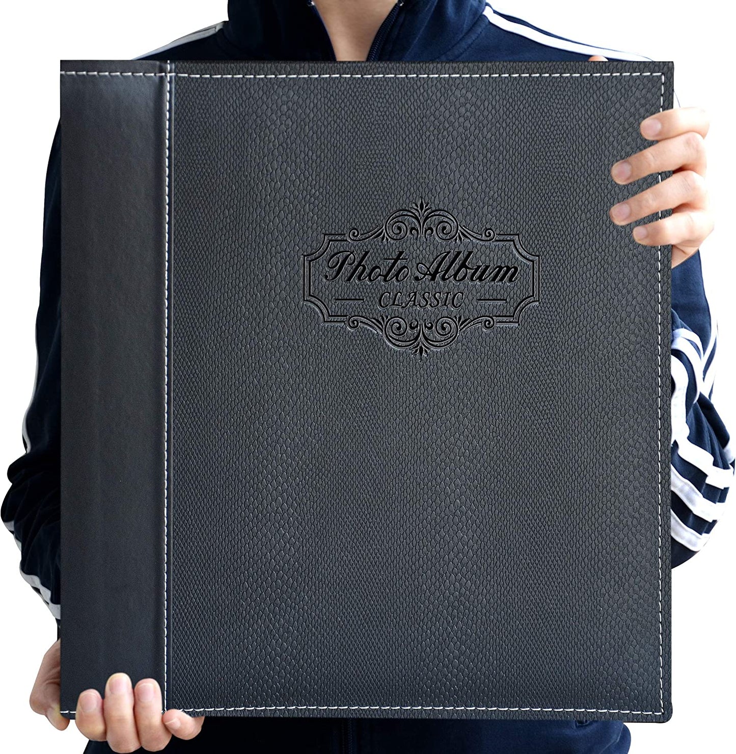 Leather Cover Photo Album 13.31 x 12.99 x 1.69 inches, (Black)