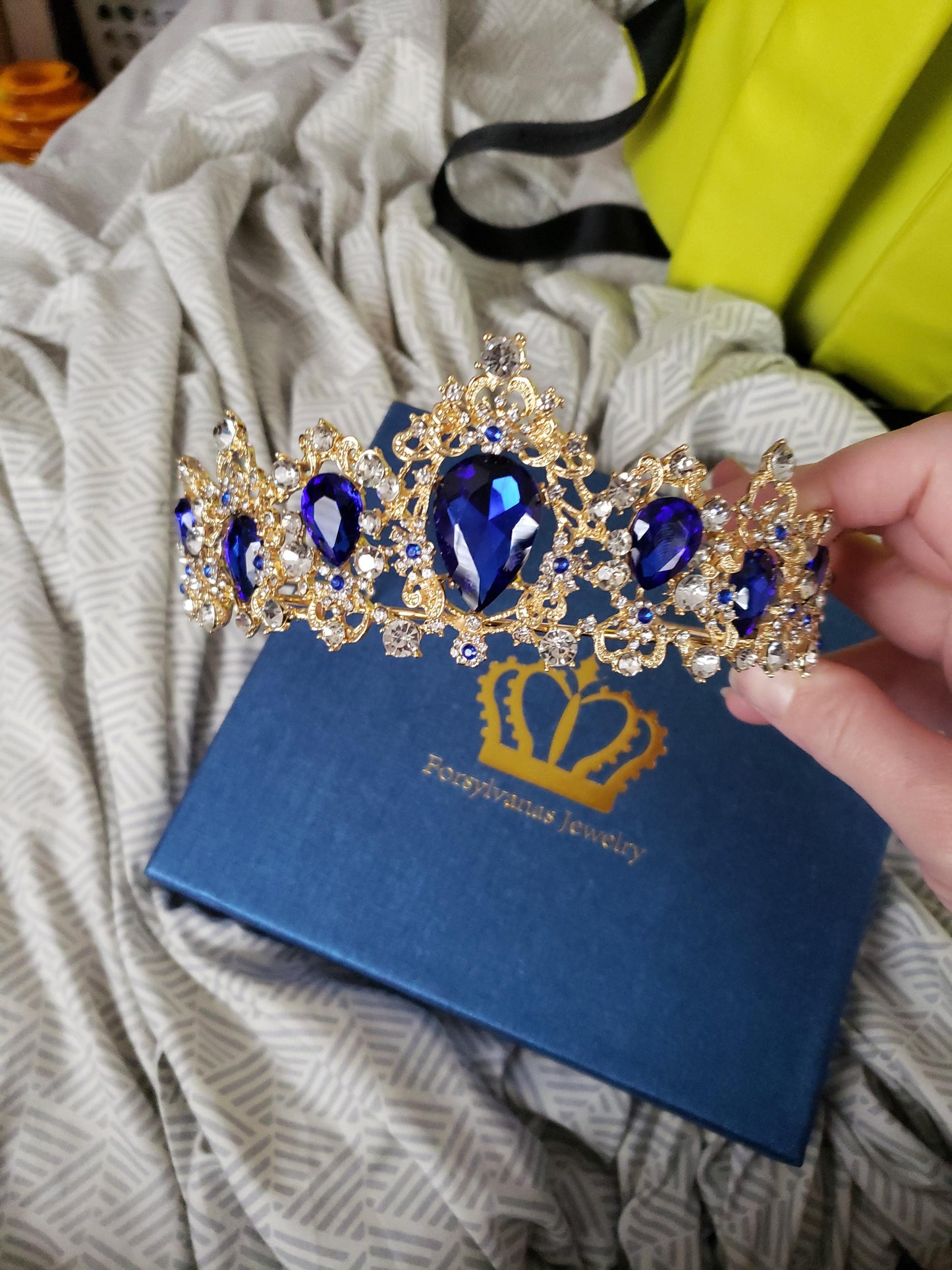 Vintage Rhinestone Crystal Baroque Tiara (Blue sapphire crown)