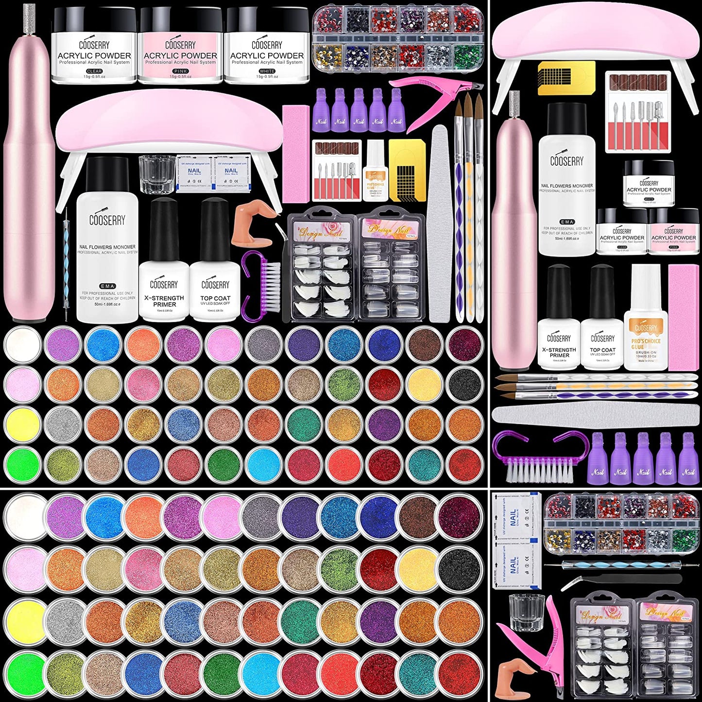 Nail art set; brushes, acrylic powders, etc. (Set A: 48 powders)