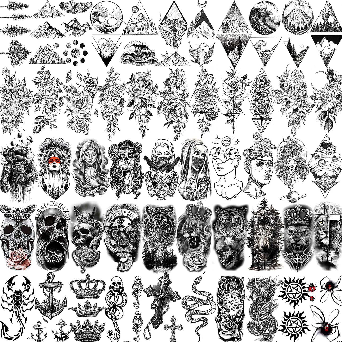 52 Sheets 3D Black Temporary Tattoos