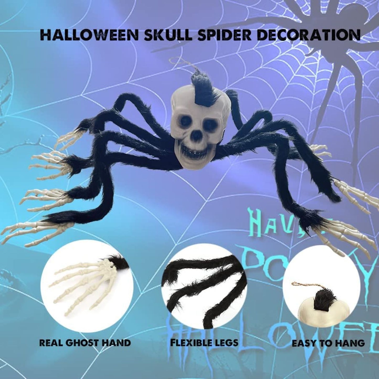 1.7ft Halloween Spider, 20" Skeleton Spider