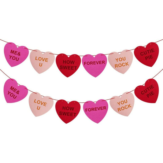 Felt Heart Valentines Garland 2 Pack