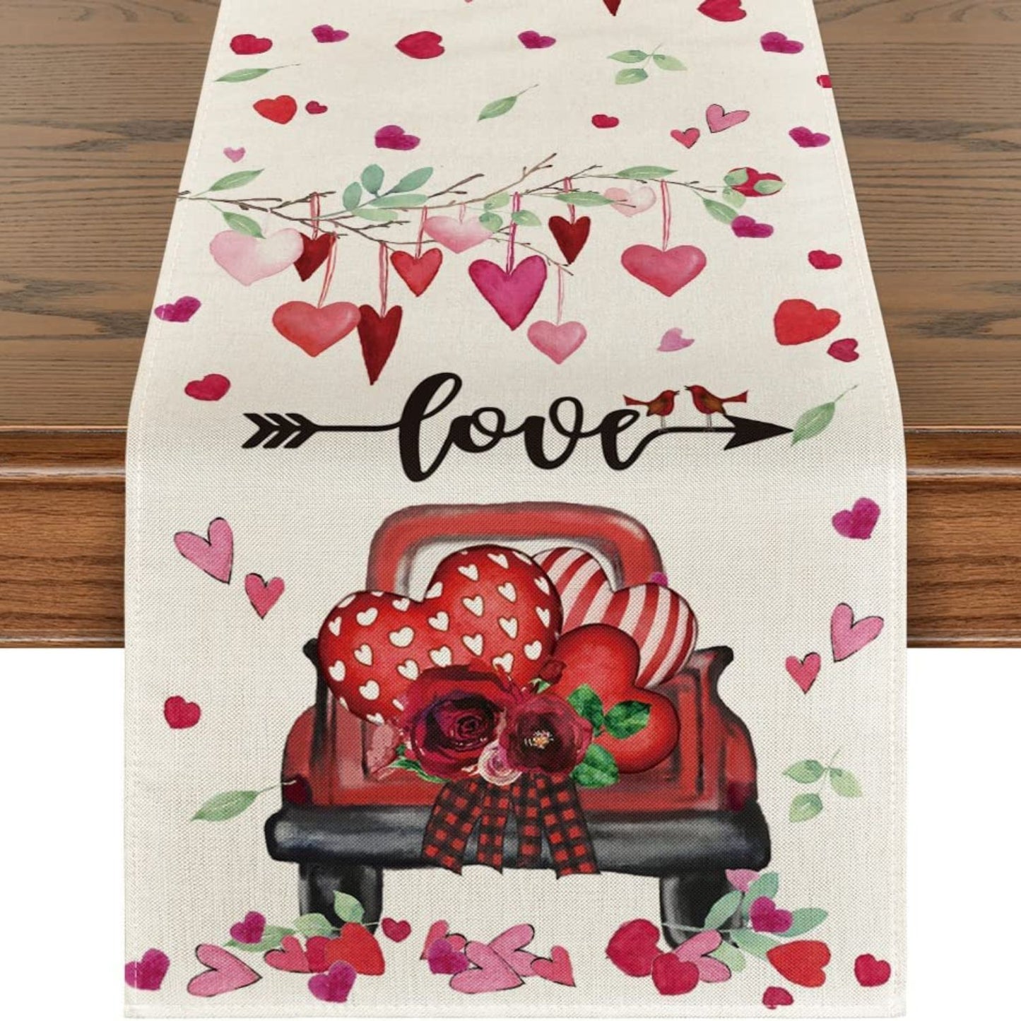 Mode Hearts Truck Love Valentine's Day Table Runner 13" x 72"