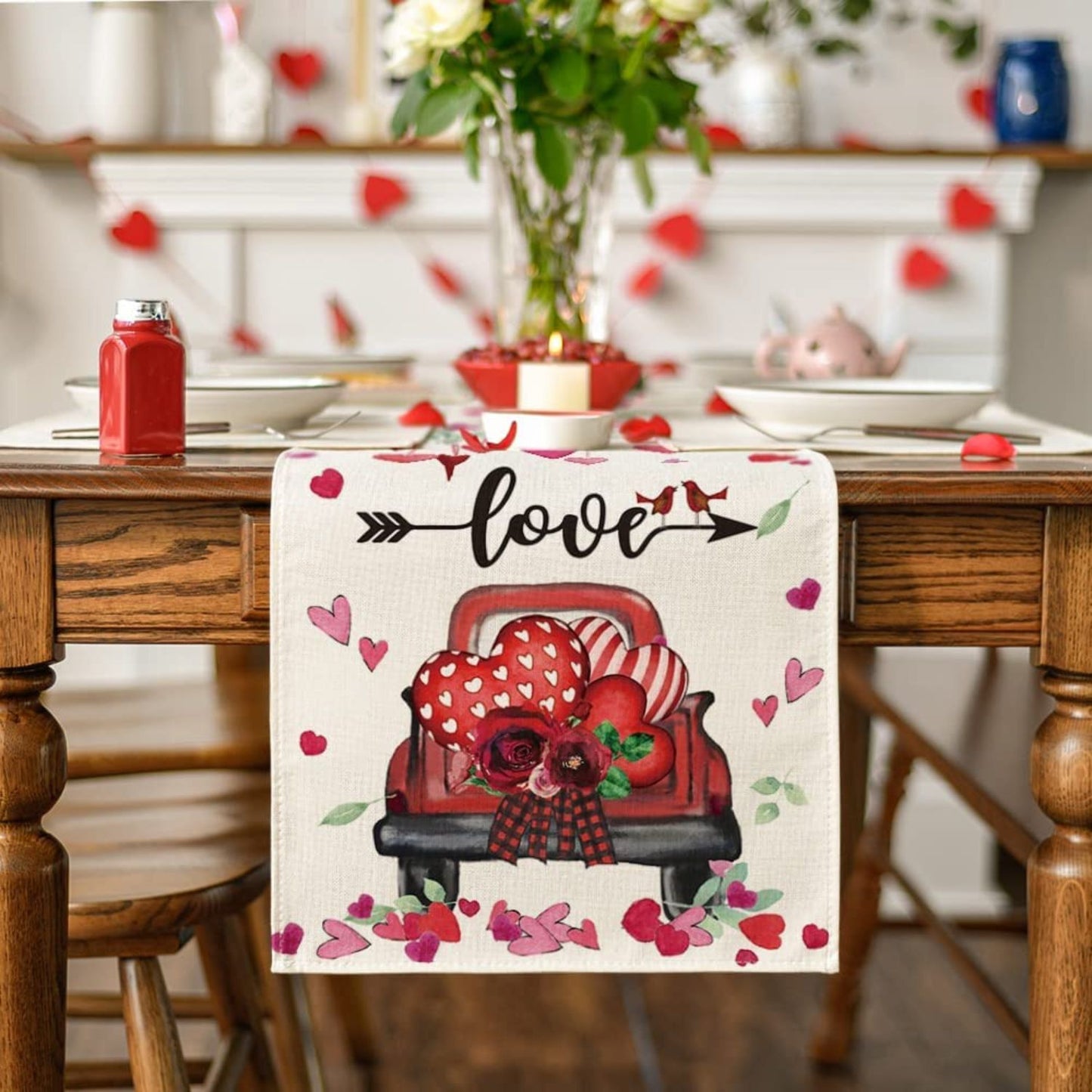 Mode Hearts Truck Love Valentine's Day Table Runner 13" x 72"