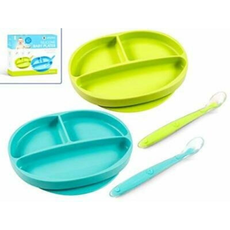 Silicone Baby Plate, Green & Blue