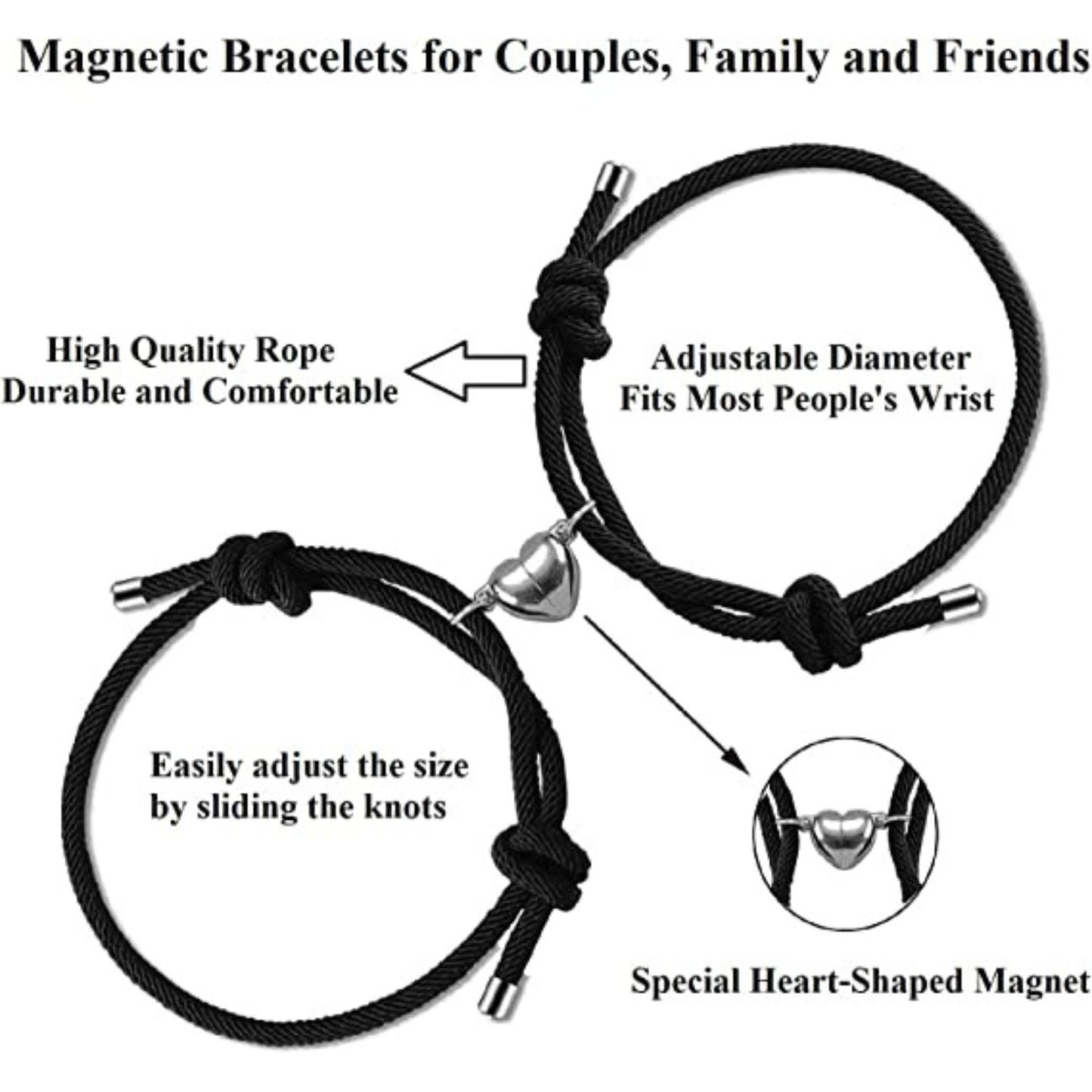 2 pcs. Magnetic Couples Bracelets, Color: A#Black