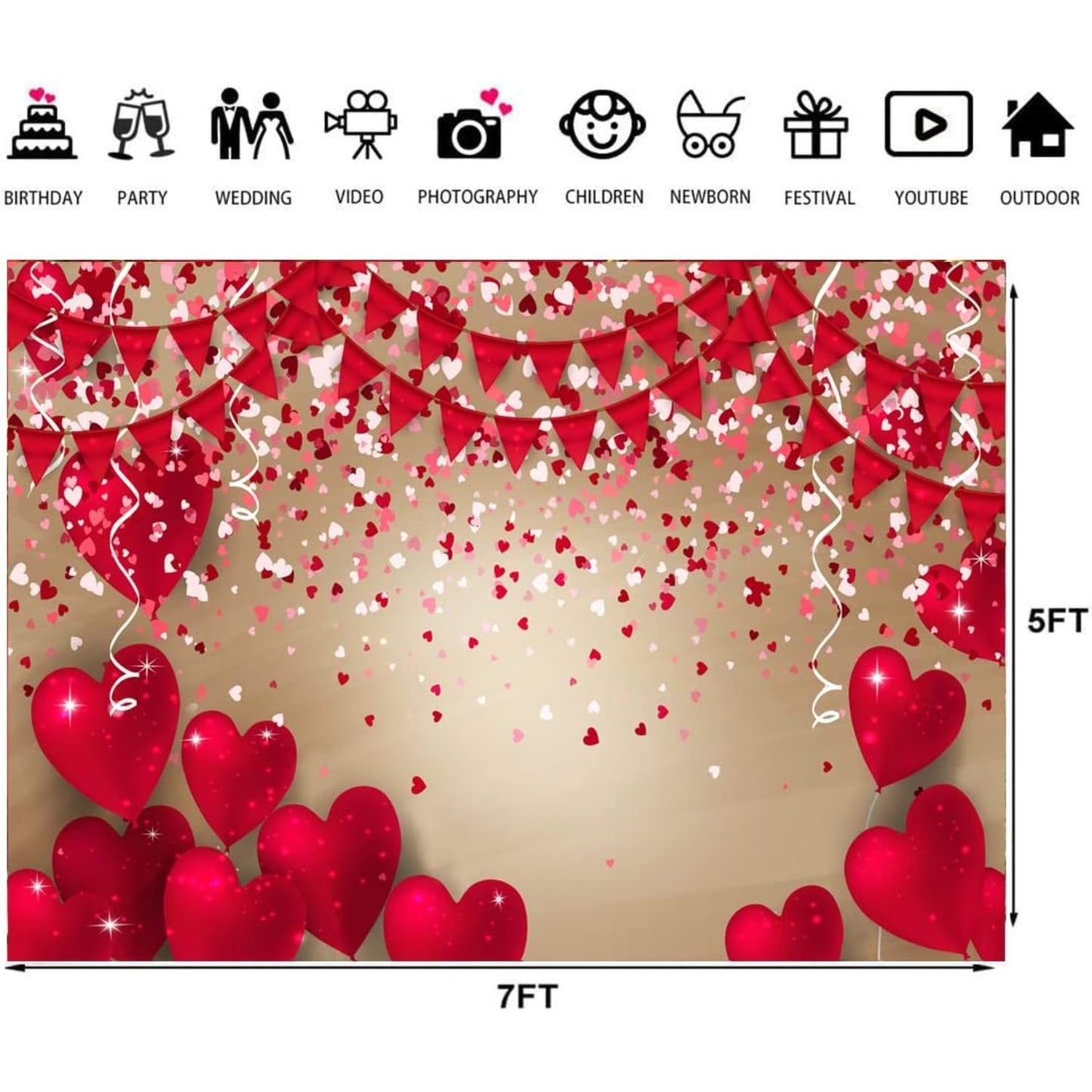 7x5ft Valentine Photography Backdrop