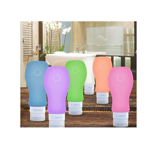 4 silicone travel bottles, purple/pink/green/orange, 3 oz,