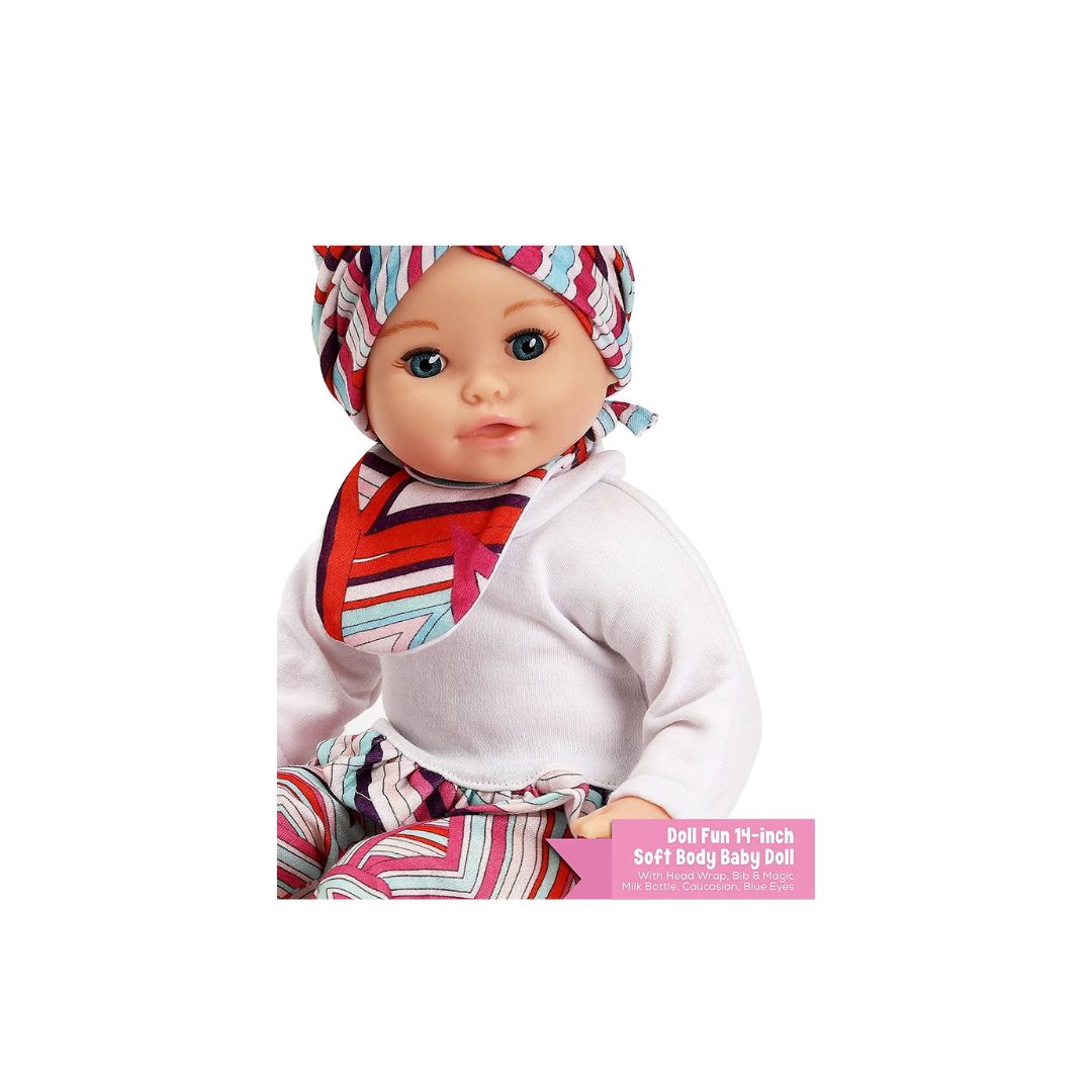 14" soft body doll with accessories, Style: Caucasian/head wrap