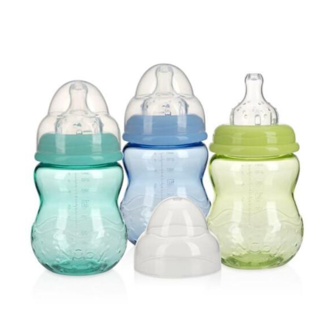 Leak-Free Wide Neck Baby Bottles 3-Pack, Color: Aqua/Yellow/Blue