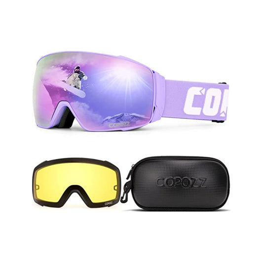 Set of polarized, magnetic ski goggles UV protection, Purple