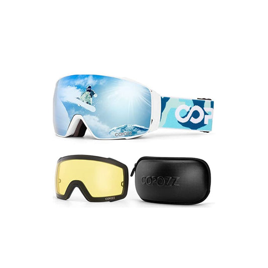 Ski Goggle Set, Sapphire Blue Lens, White Frame