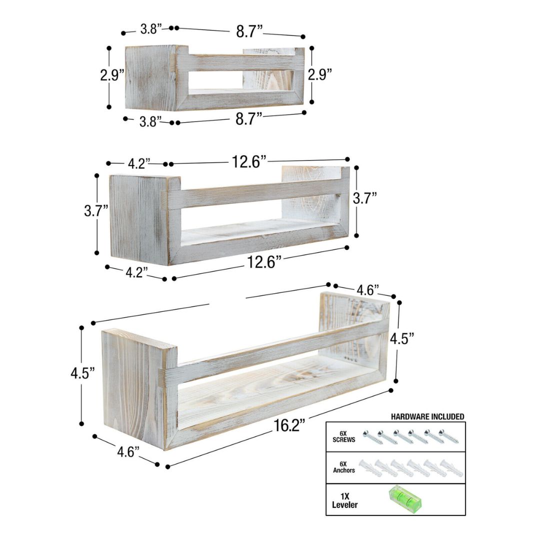 Set of 3 Floating Shelf Shelves, Colour: (grey)