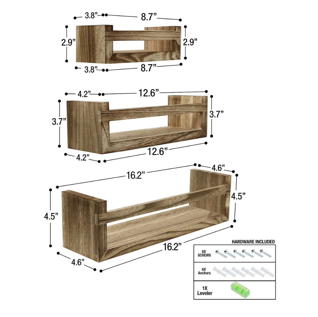 Set of 3 Floating Shelf Shelves, Color: (mahogany)