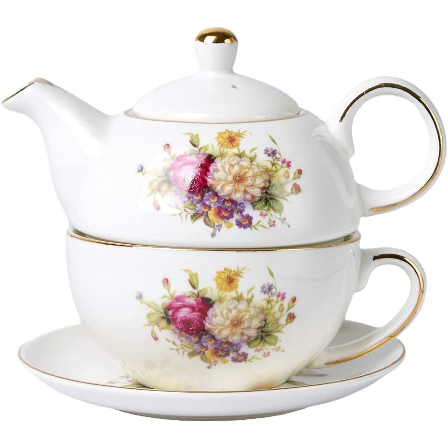 European porcelain tea for one, Floral