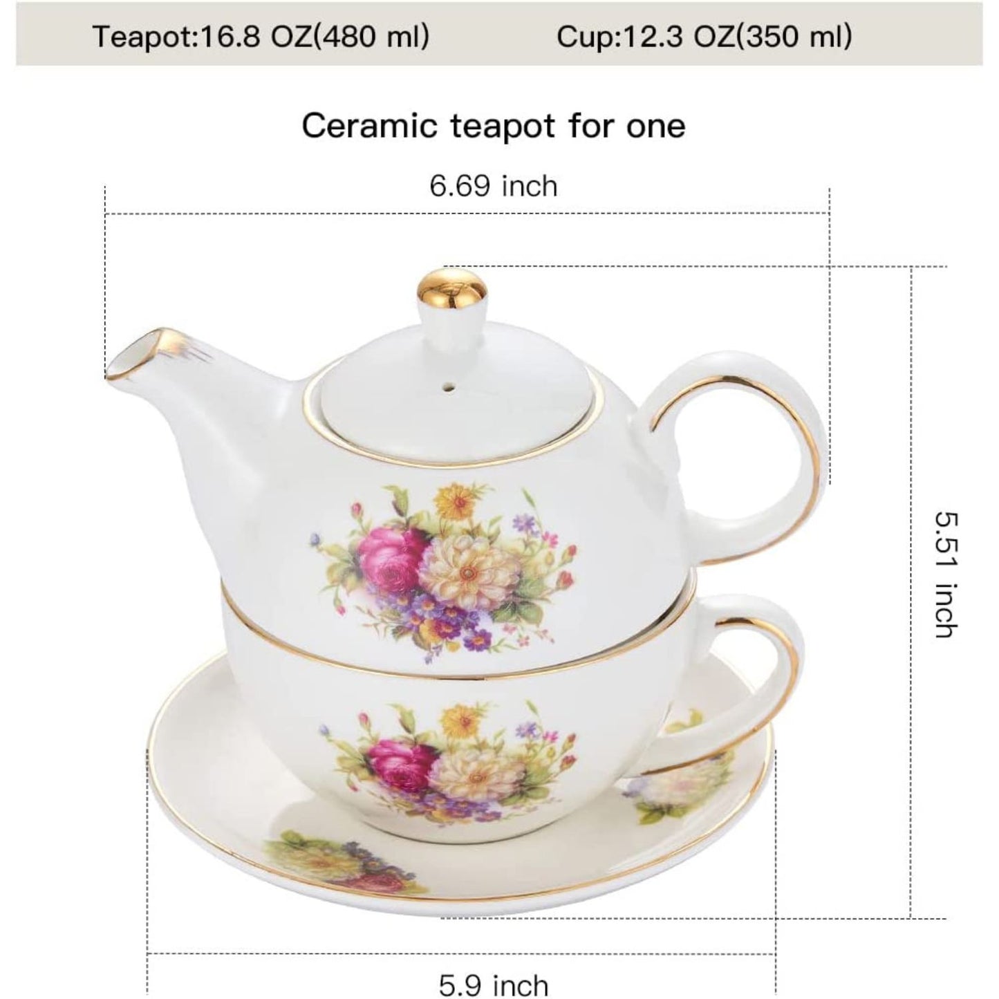 European porcelain tea for one, Floral