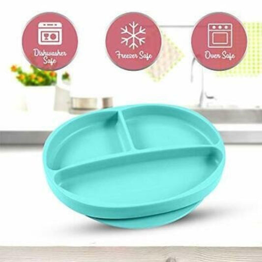 Silicone Baby Plate, Green & Blue