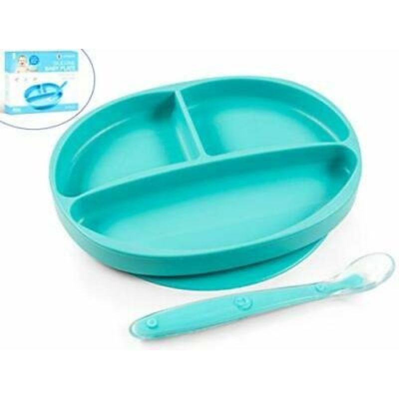 Silicone Baby Plate, Green & Blue