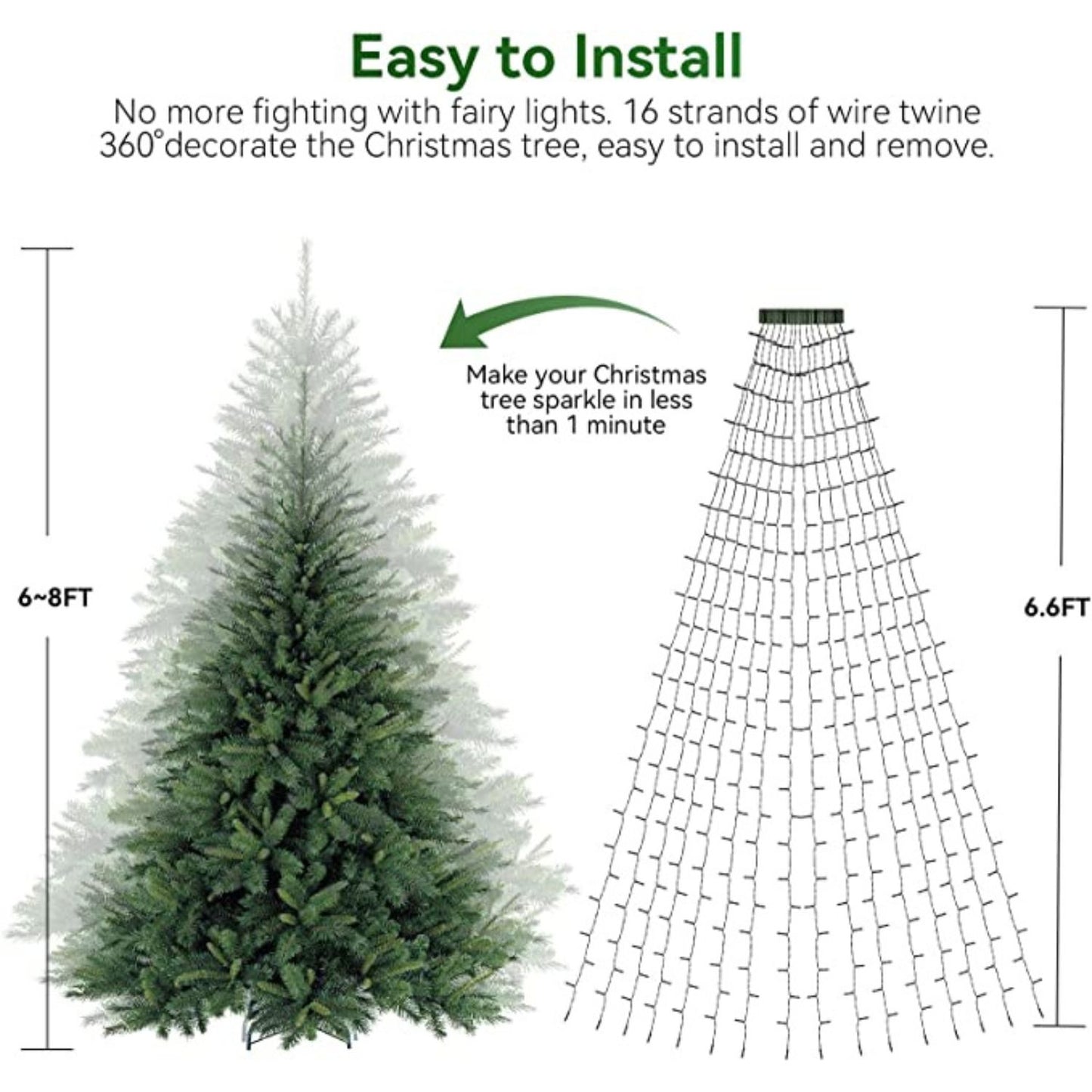 Easy to install Christmas lights 6.6FT 16Lines,8 Modes