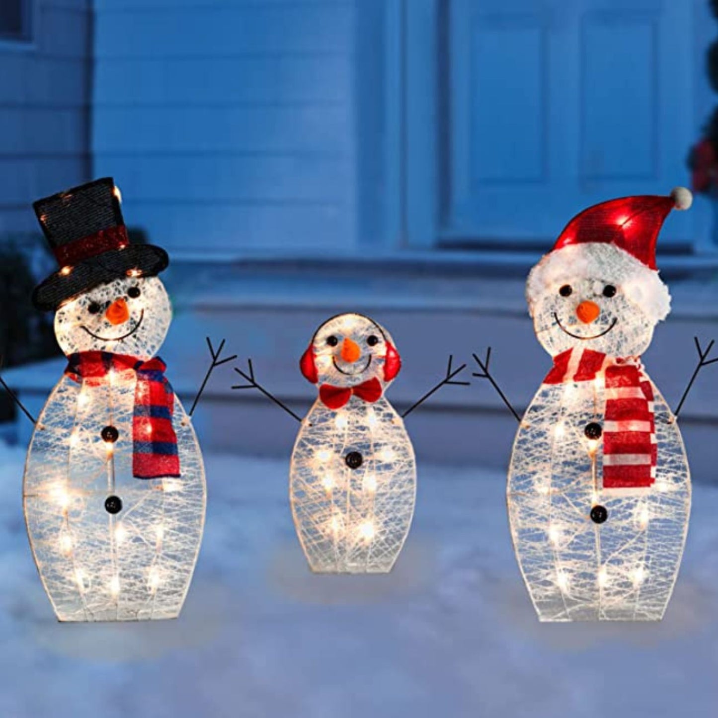 Set of 3 snowman Christmas decorations for outdoor use