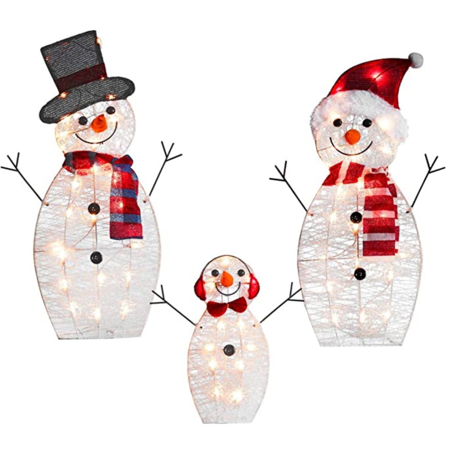 Set of 3 snowman Christmas decorations for outdoor use