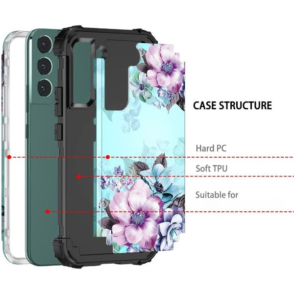 Case, three-layer flower design, shock resistant, Blue Flower