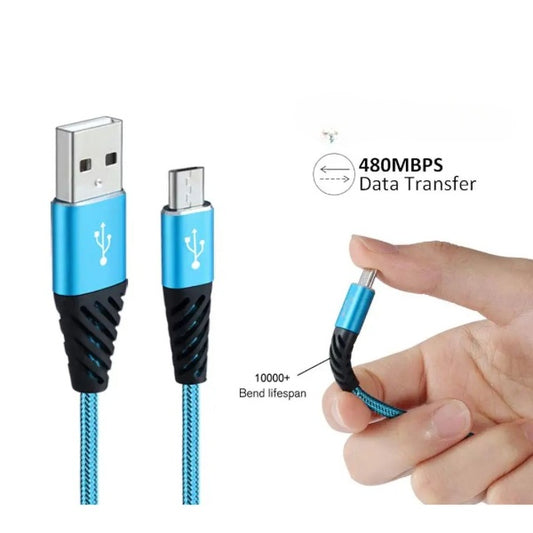 Fast charger for phone, 5 long braided micro USB cables