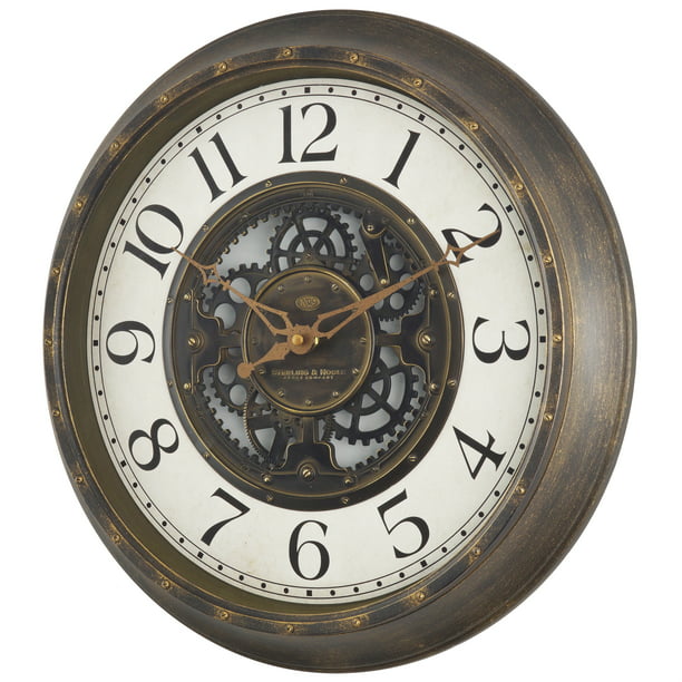 Arabic Industrial Gear Wall Clock, Antique Bronze, 15.5"