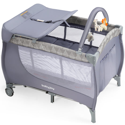 3-in-1 folding crib with bassinet for baby, color: gray