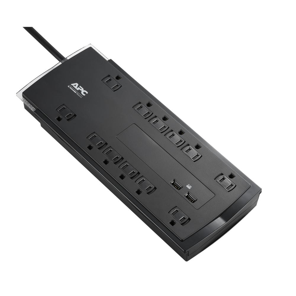 6ft Surge Protector with 12 Outlets, 2 USB Ports, Color Black