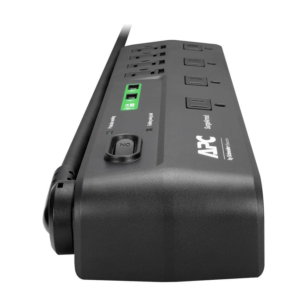 6ft Surge Protector with 8 Outlets, 2 USB Ports, Color Black