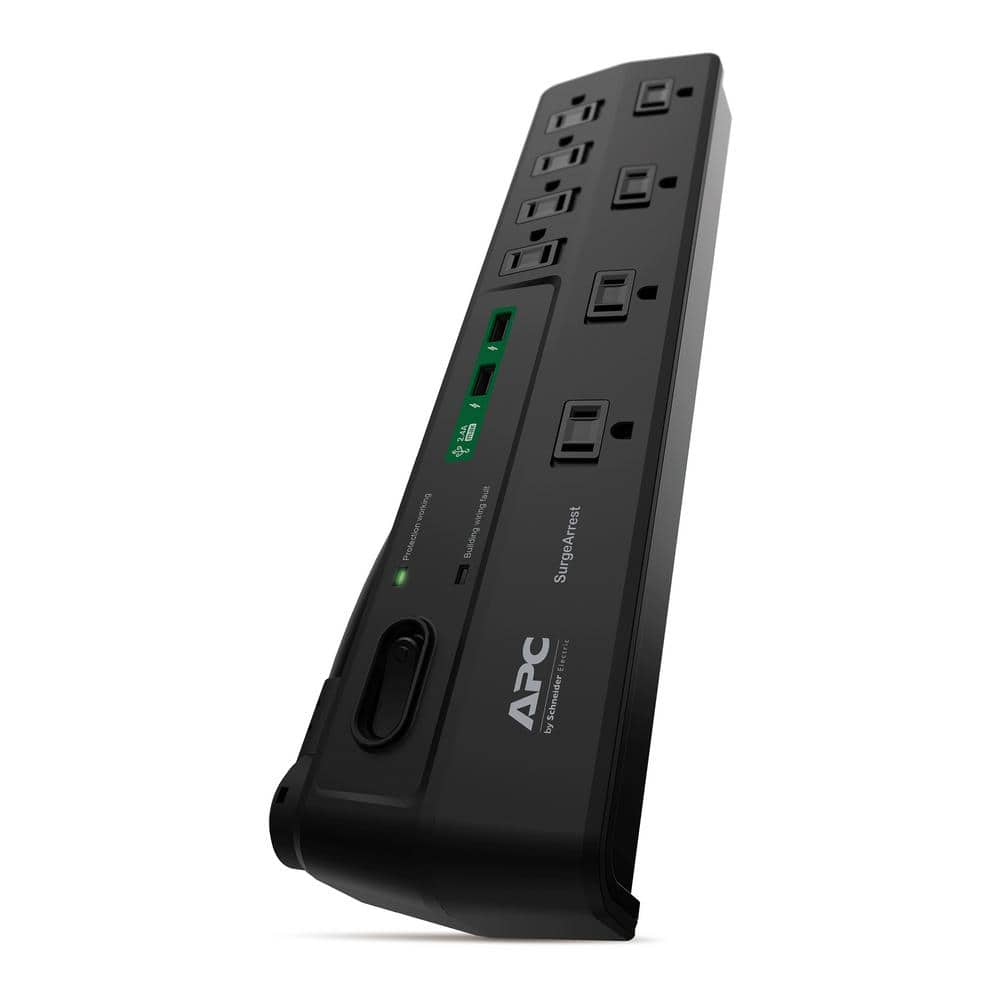 6ft Surge Protector with 8 Outlets, 2 USB Ports, Color Black