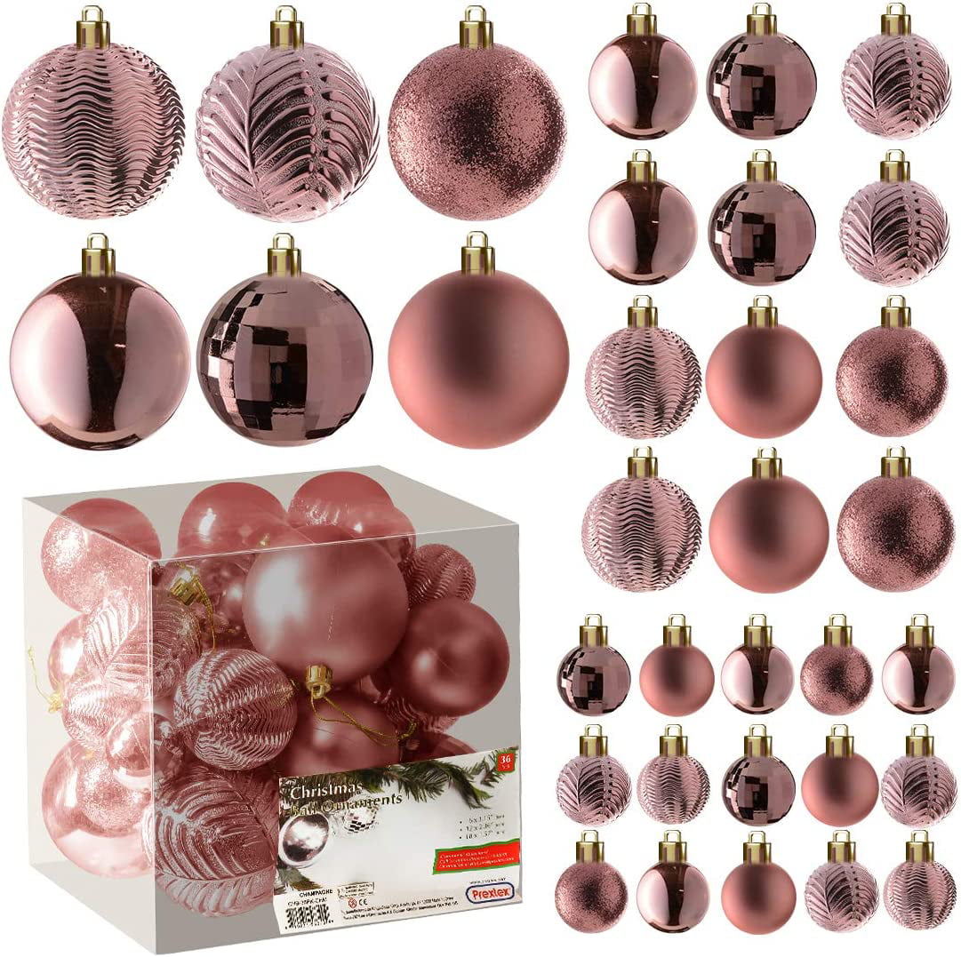 Rose Gold Christmas Balls for Christmas Decorations - 36 Pieces