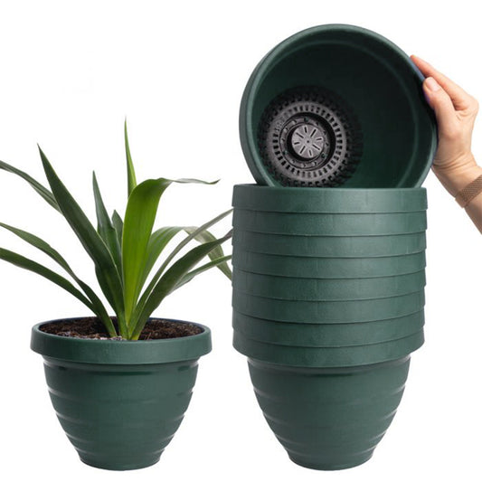 10 Pack 7.5" Self Watering Planters, Plastic, Color: Green