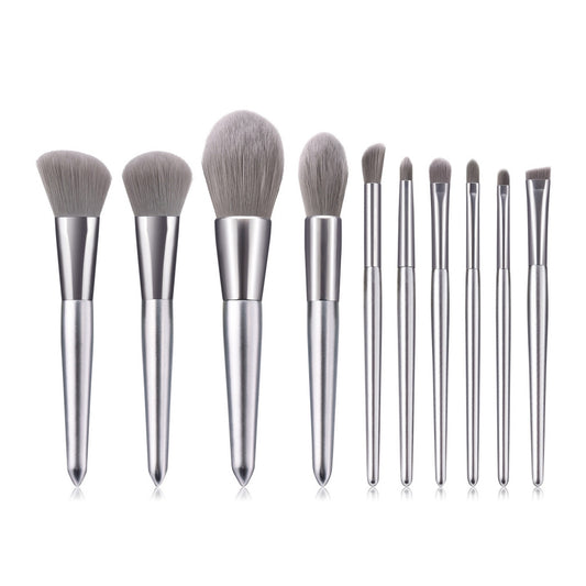 10 Piece Makeup Brush Set, Silver