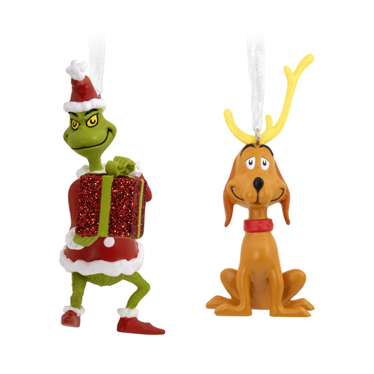 ornaments (grinch and max), set of 2