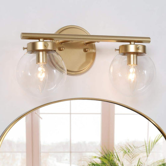 2 Light Vanity Light with Clear Globe Glass, 14.2 in. (Gold)