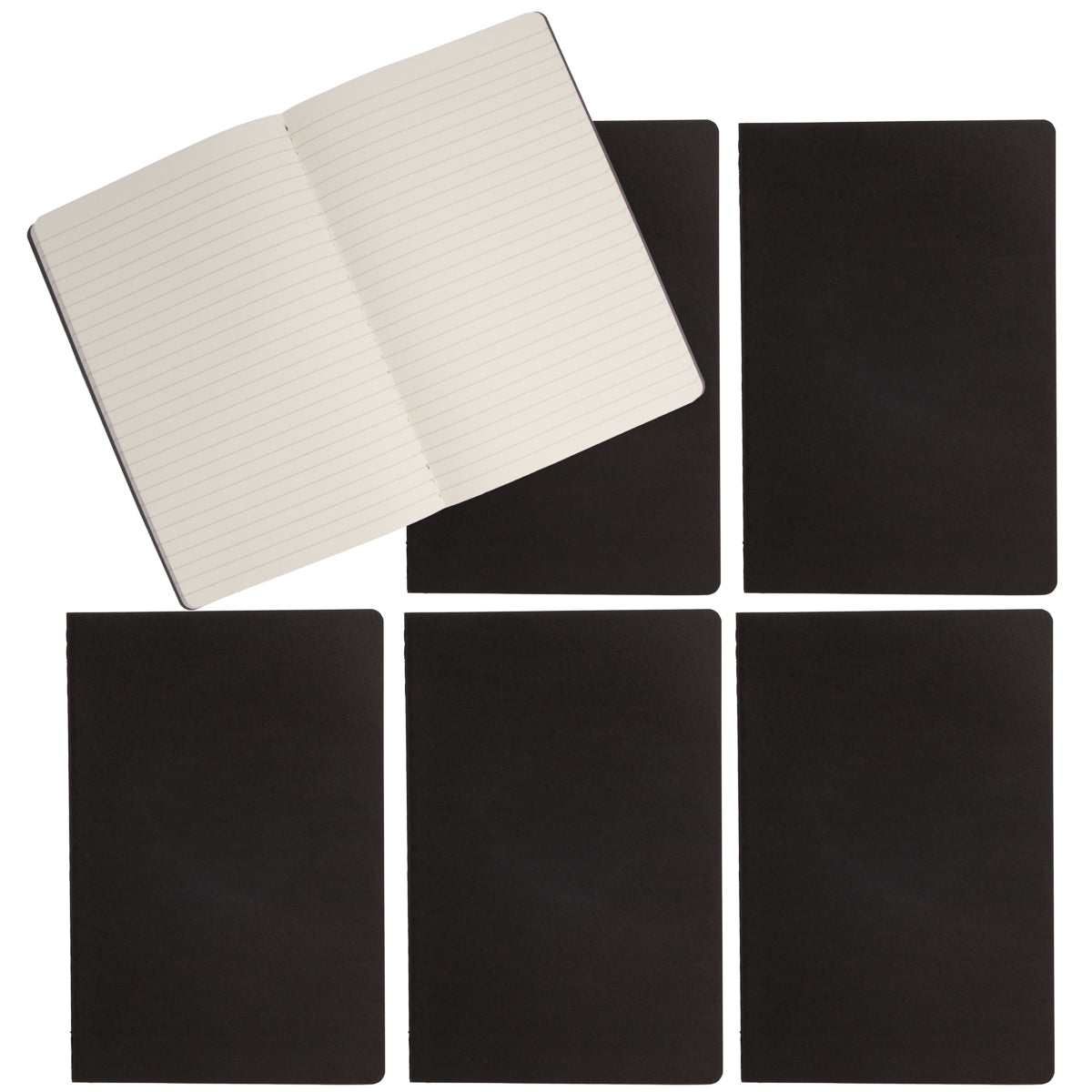 Pack of 6 Soft Cover Notebooks, A5, 5.5" x 8.3" (Colour: Black)