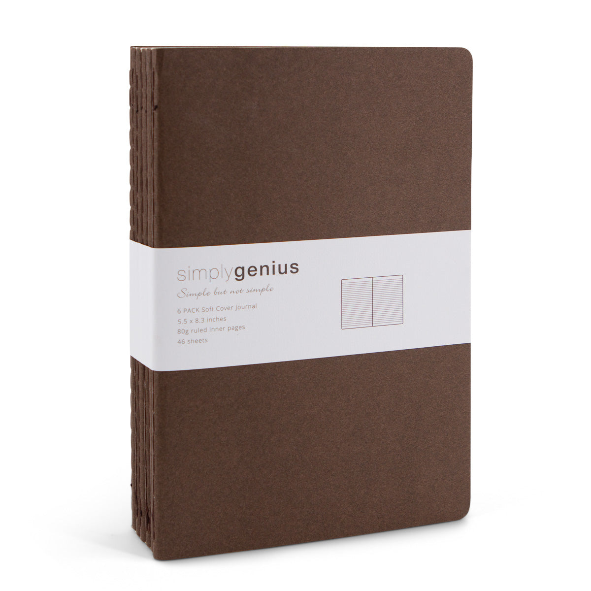 Pack of 6 Soft Cover Notebooks, A5, 5.5" x 8.3" (Colour: Brown)