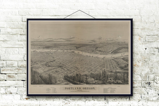 Portland oregon 1880 bird's eye view map fine art print